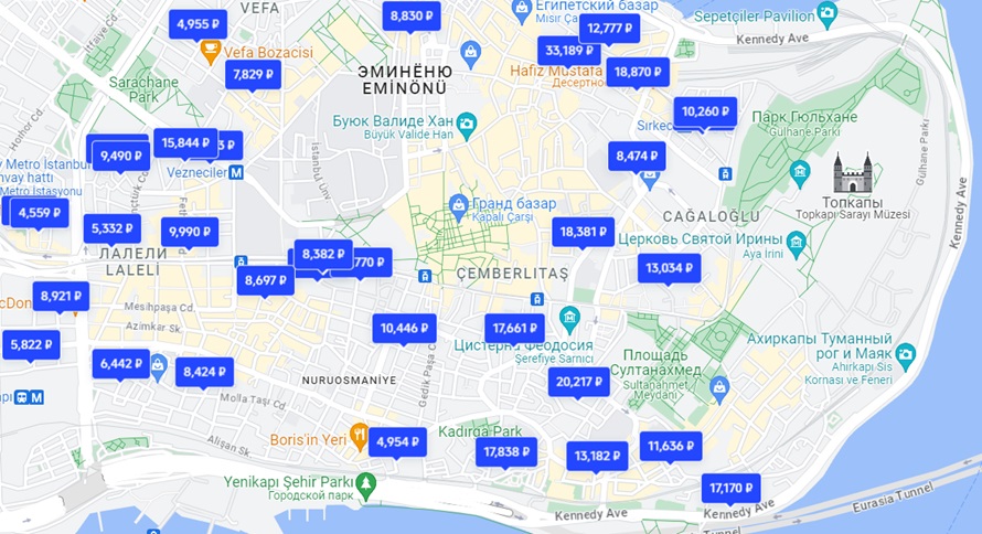 отели центральной части Стамбула на карте с ценами