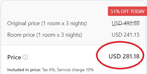 full cost of the hotel