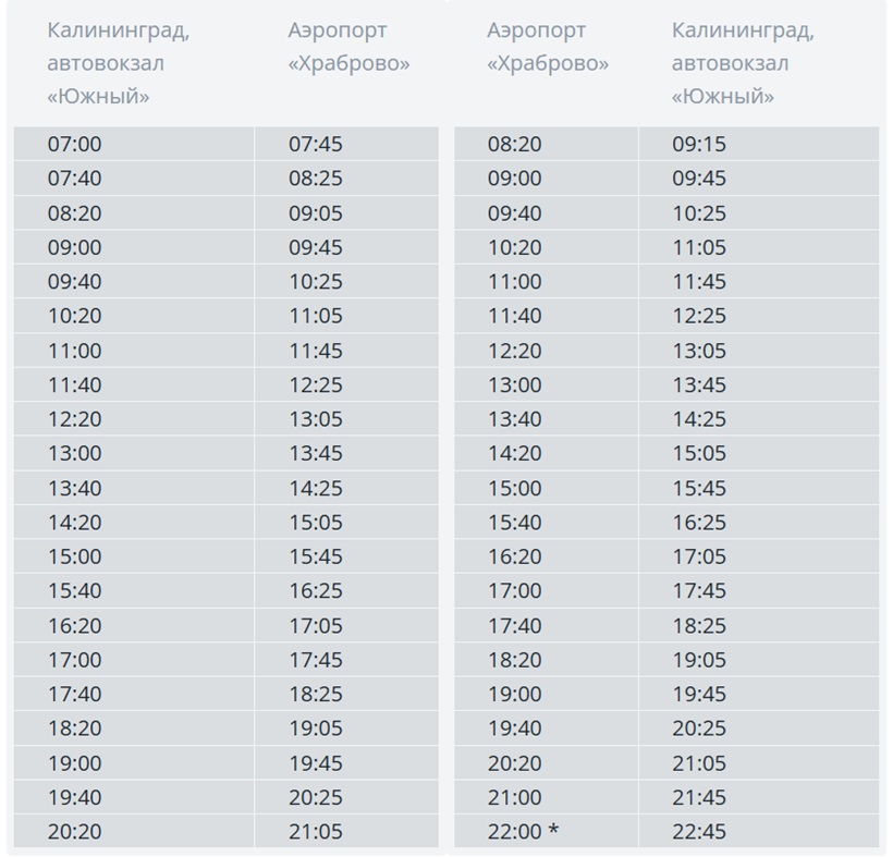 расписание автобуса Храброво - Калининград