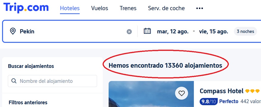 número de hoteles en Pekín