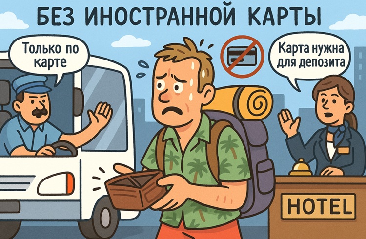 карикатура на туриста без иностранной карты