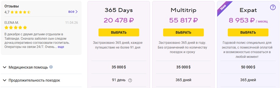 Годовая страховка Tripinsurance для Таиланда